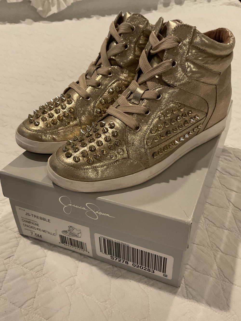 Jessica Simpson Metallic Champagne Wedge Sneakers with Studs 7.5 7.5M Gold
